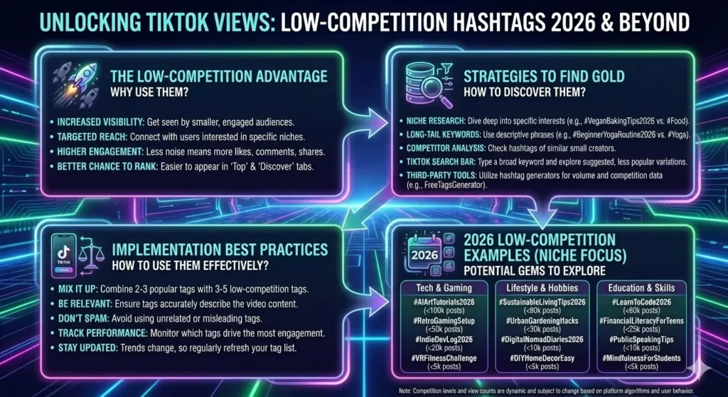 Low competition TikTok hashtags for 2026 to increase views and reach