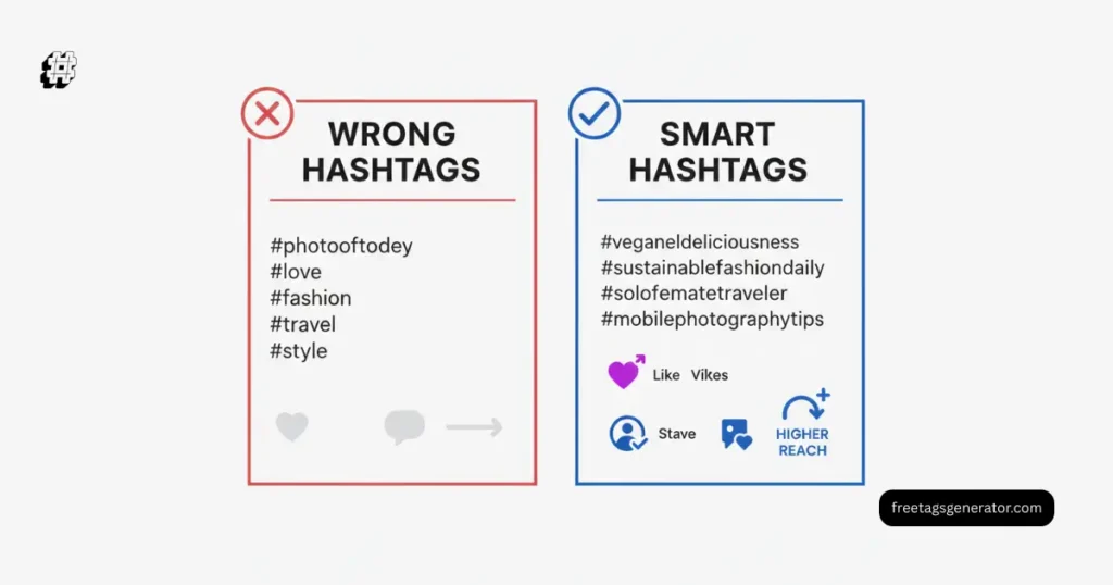 Wrong hashtags vs smart hashtags Instagram comparison