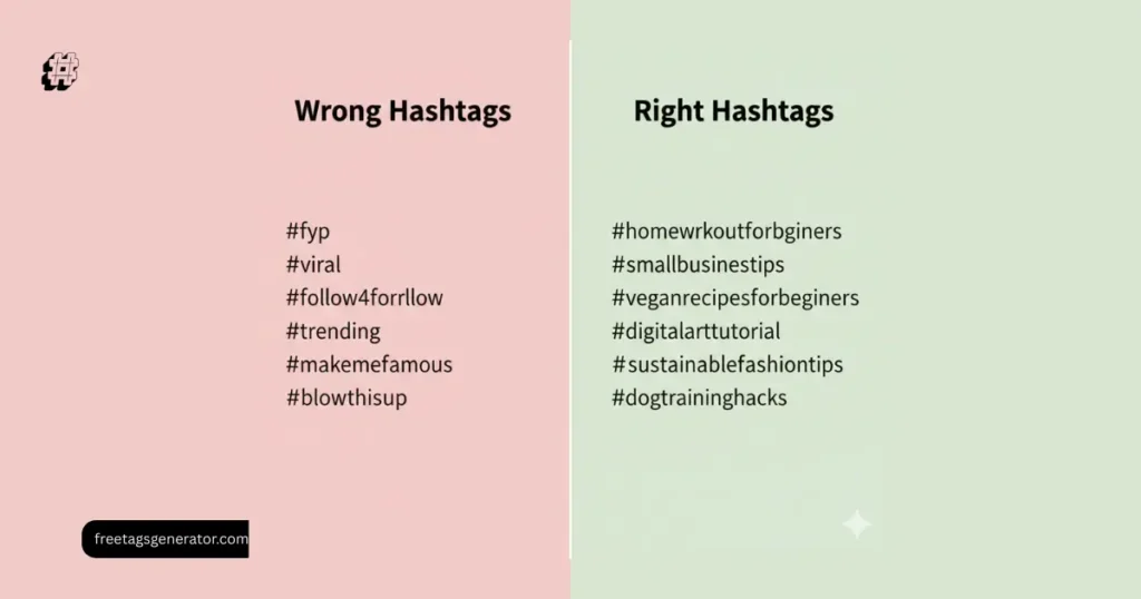 Comparison between wrong hashtags and niche TikTok hashtag strategy