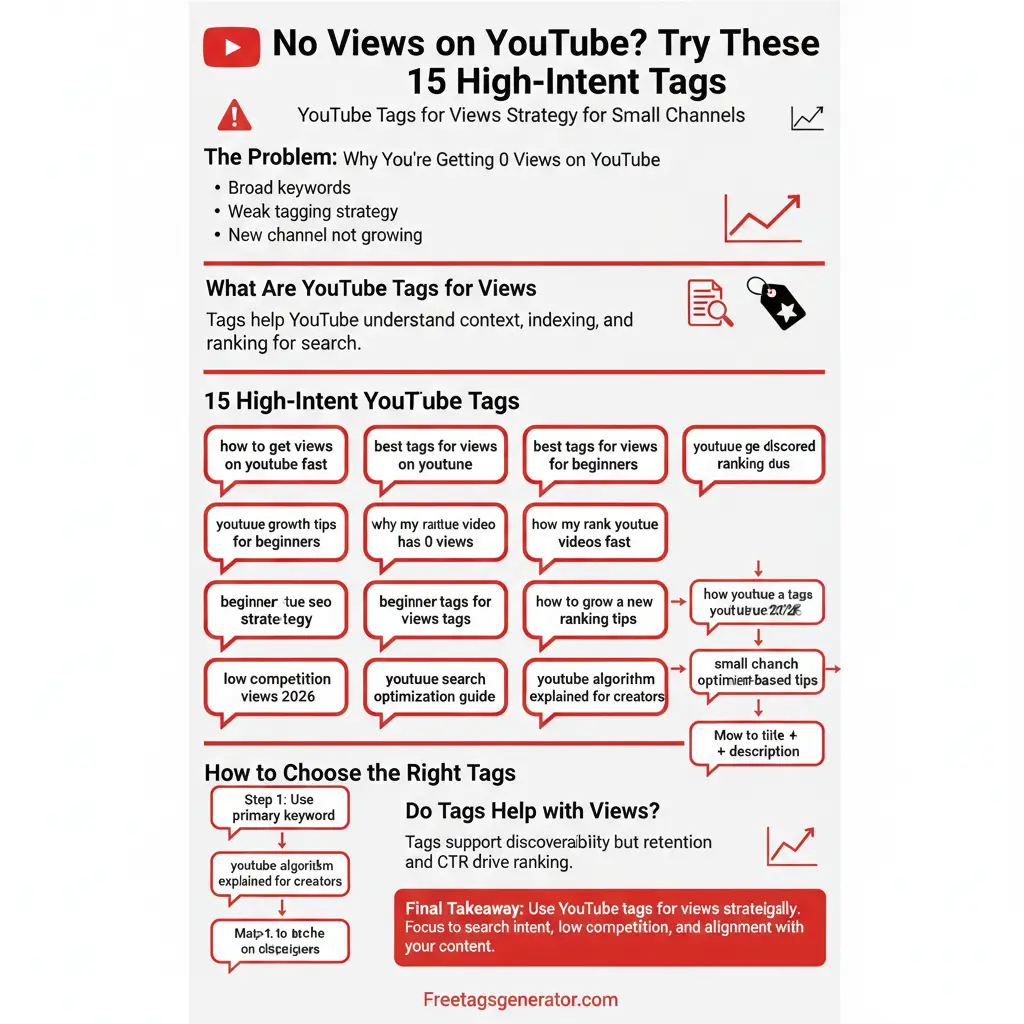 Infographic explaining YouTube tags for views strategy for small channels
