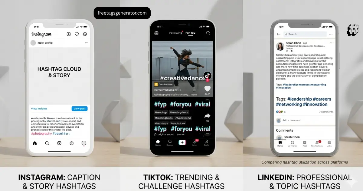 Instagram hashtags importance compared with TikTok and LinkedIn hashtag usageInstagram hashtags importance compared with TikTok and LinkedIn hashtag usage