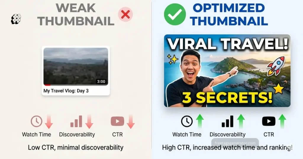 YouTube thumbnail optimization example showing high-contrast visuals and clickable designs