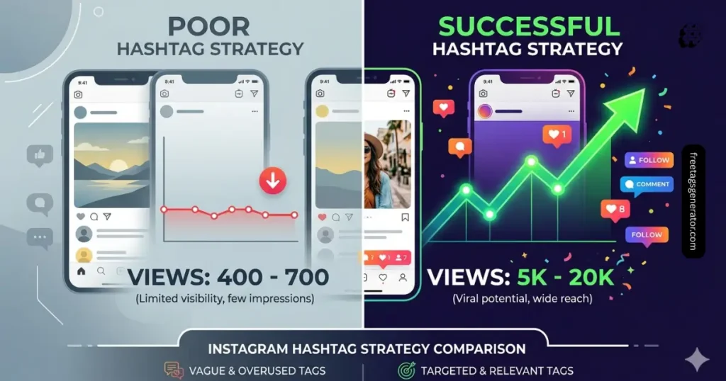 find Instagram hashtags results before and after growth comparison