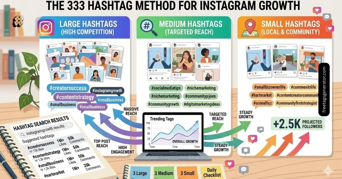 333 hashtag method for Instagram growth and small account reach.