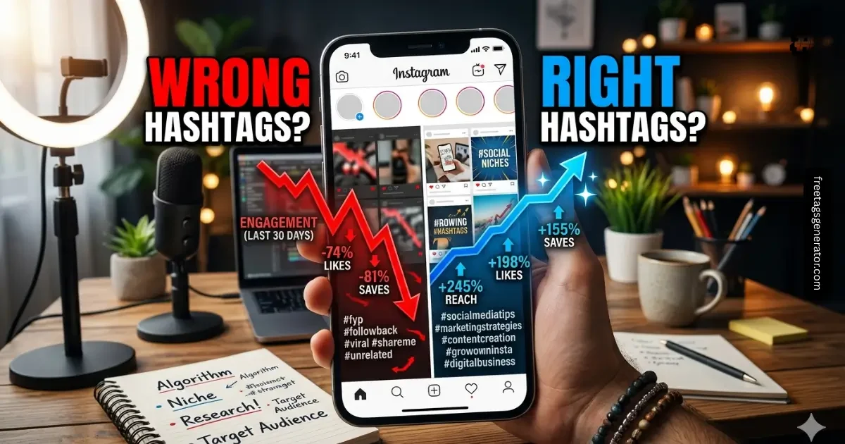 wrong Instagram hashtags hurting reach vs correct hashtags improving growth