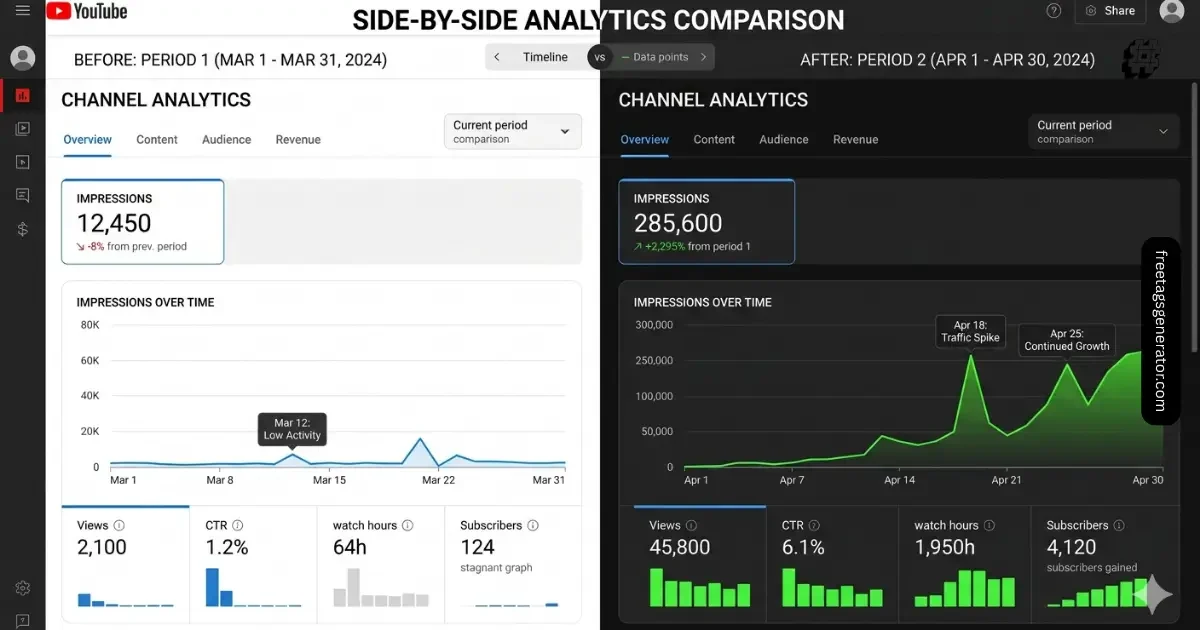 fixing tag errors improved YouTube ranking and impressions growth