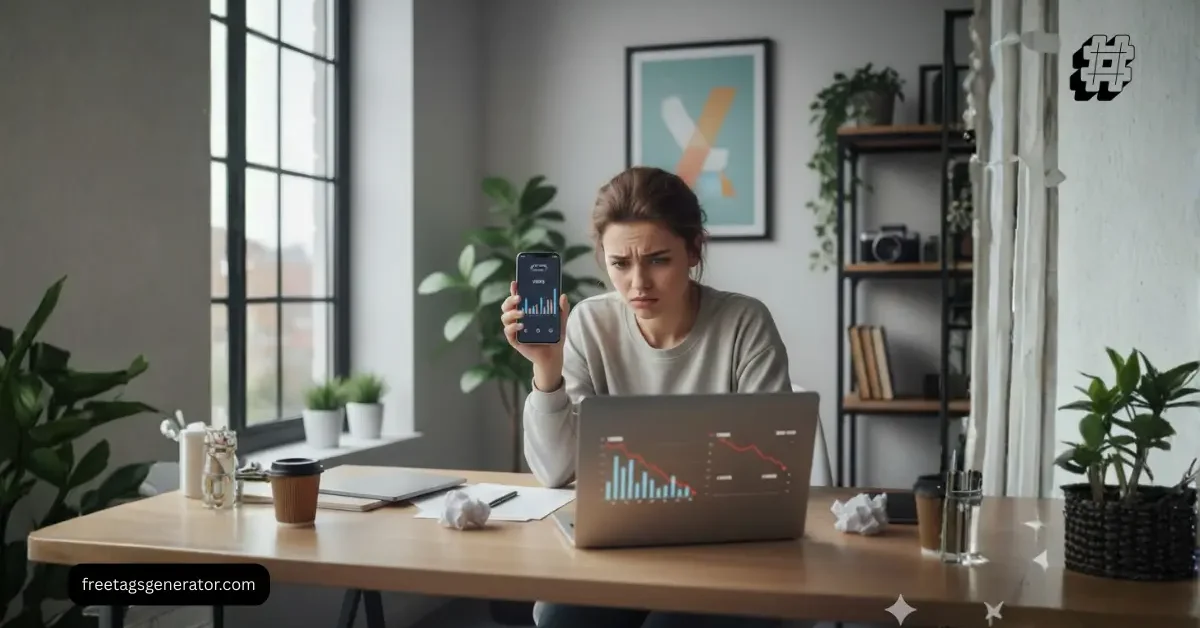 Frustrated TikTok creator checking analytics after low video views in 2026
