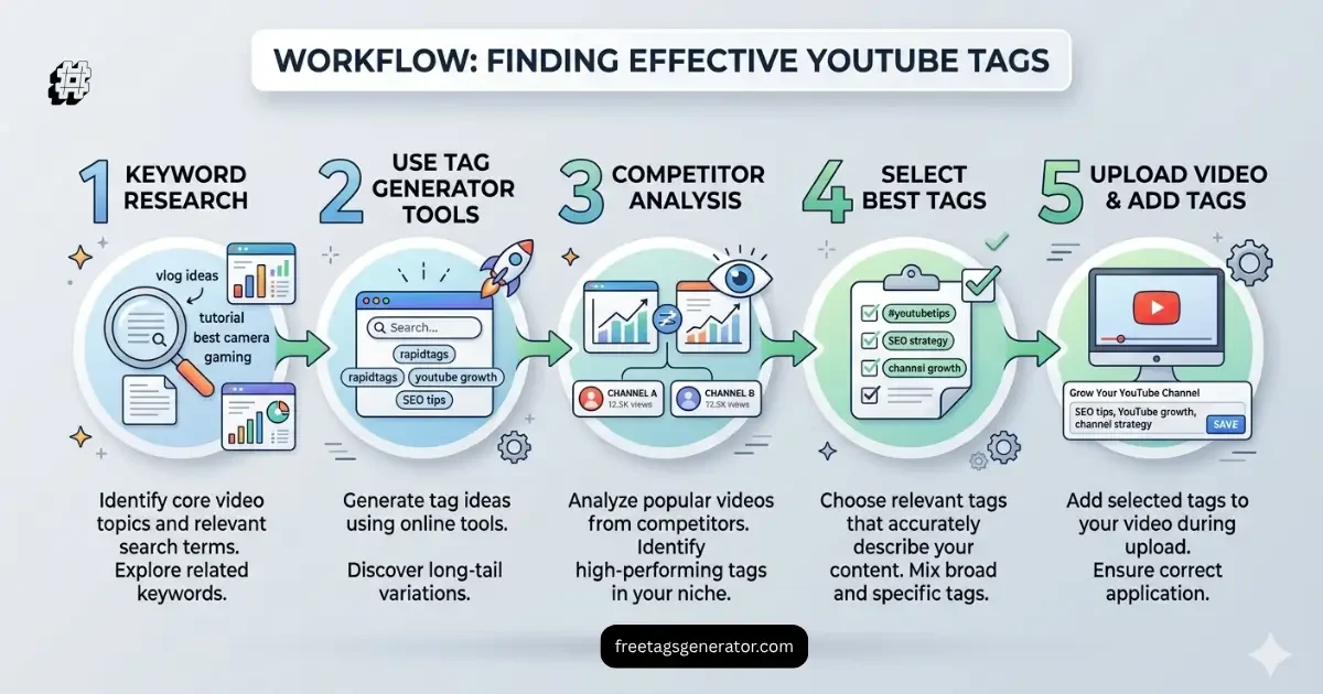 Step by step process to find YouTube tags that boost views using tools and SEO