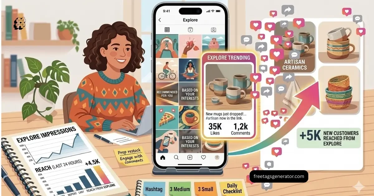 Instagram discover page growth using hashtags for small pages.