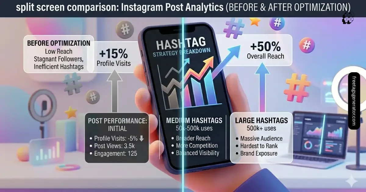 low-competition Instagram hashtags before and after reach improvement case study