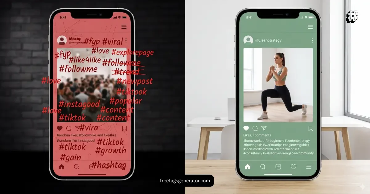 Comparison of wrong hashtags vs targeted hashtags on Instagram posts