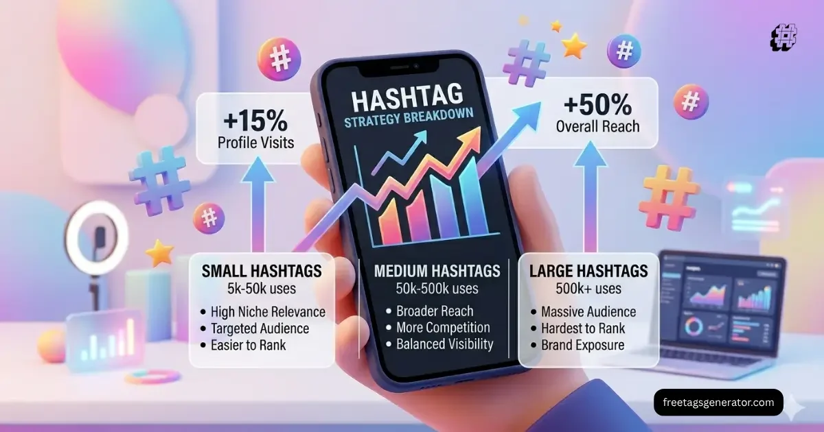 low-competition Instagram hashtags hybrid strategy example with small and medium tags