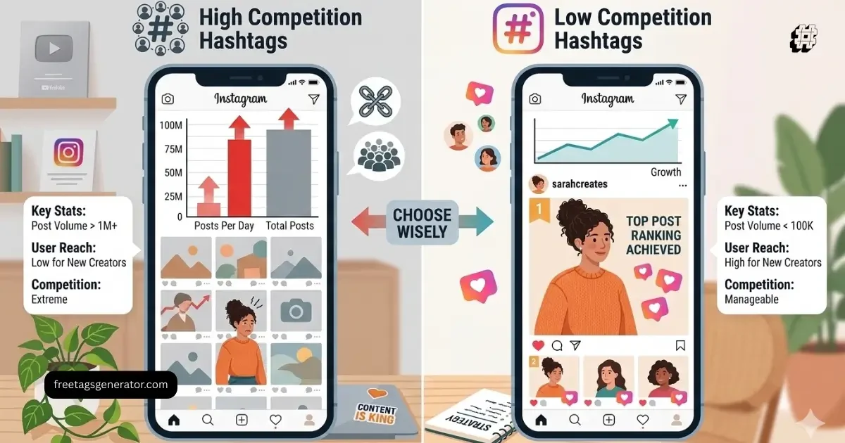 Low competition Instagram hashtags strategy for small pages.