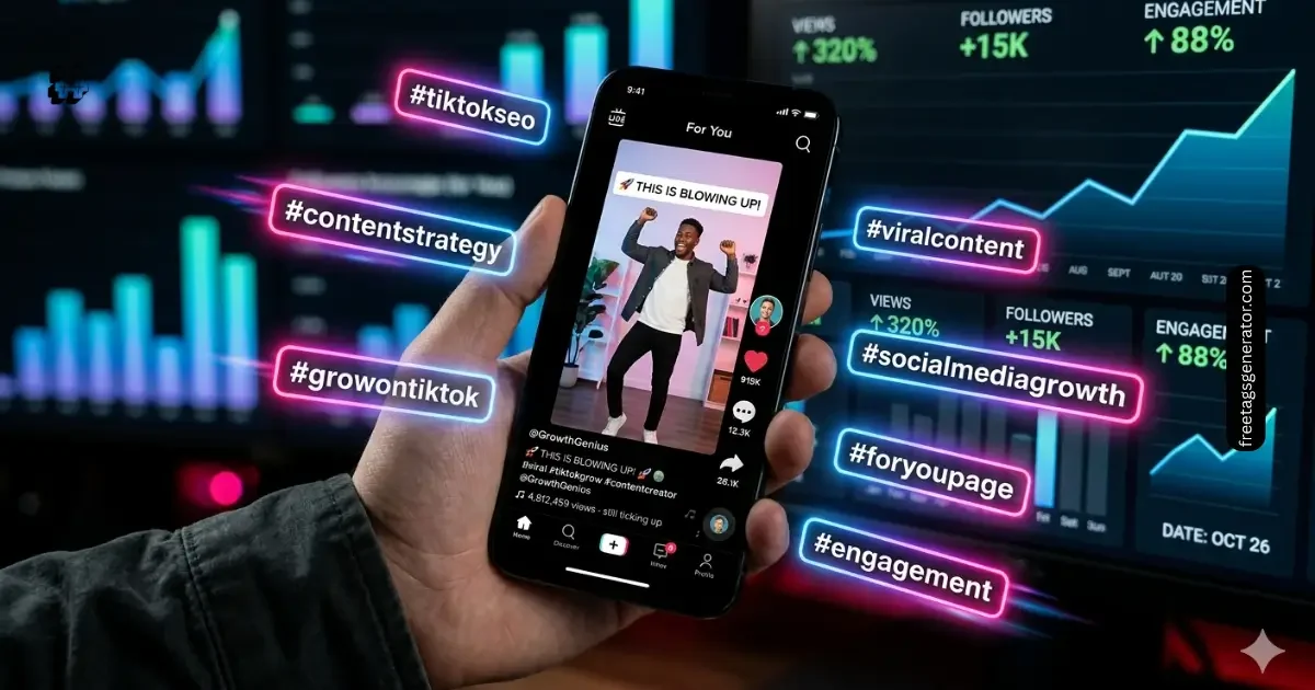TikTok SEO hashtags strategy showing how hashtags increase TikTok visibility and reach