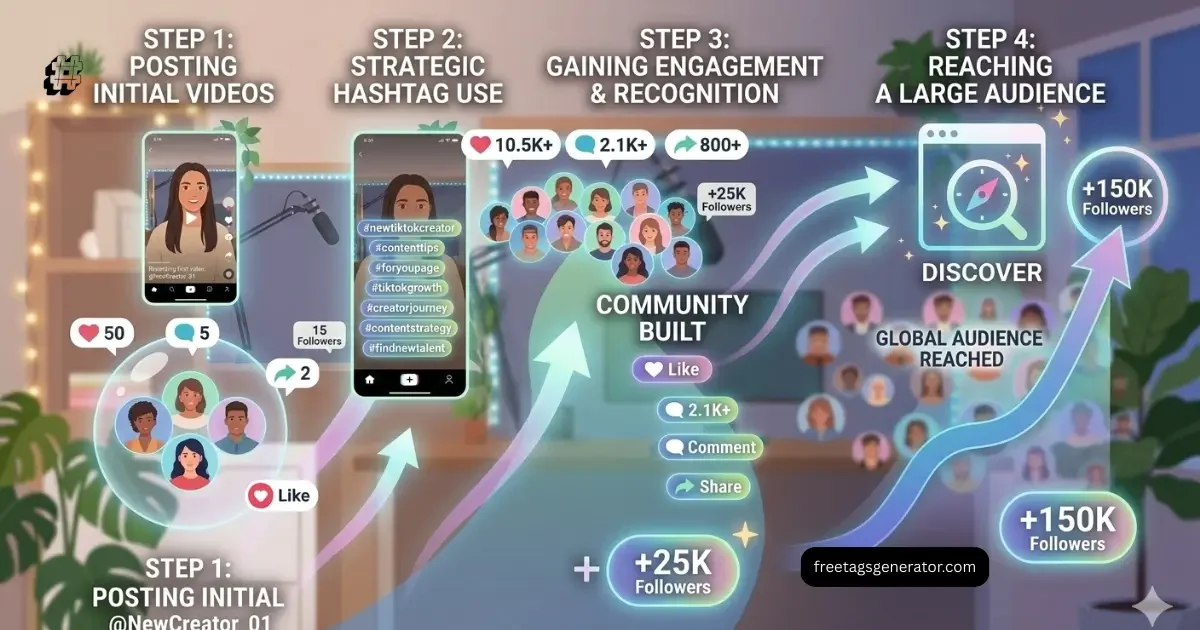 TikTok growth strategy using hashtags for new accounts