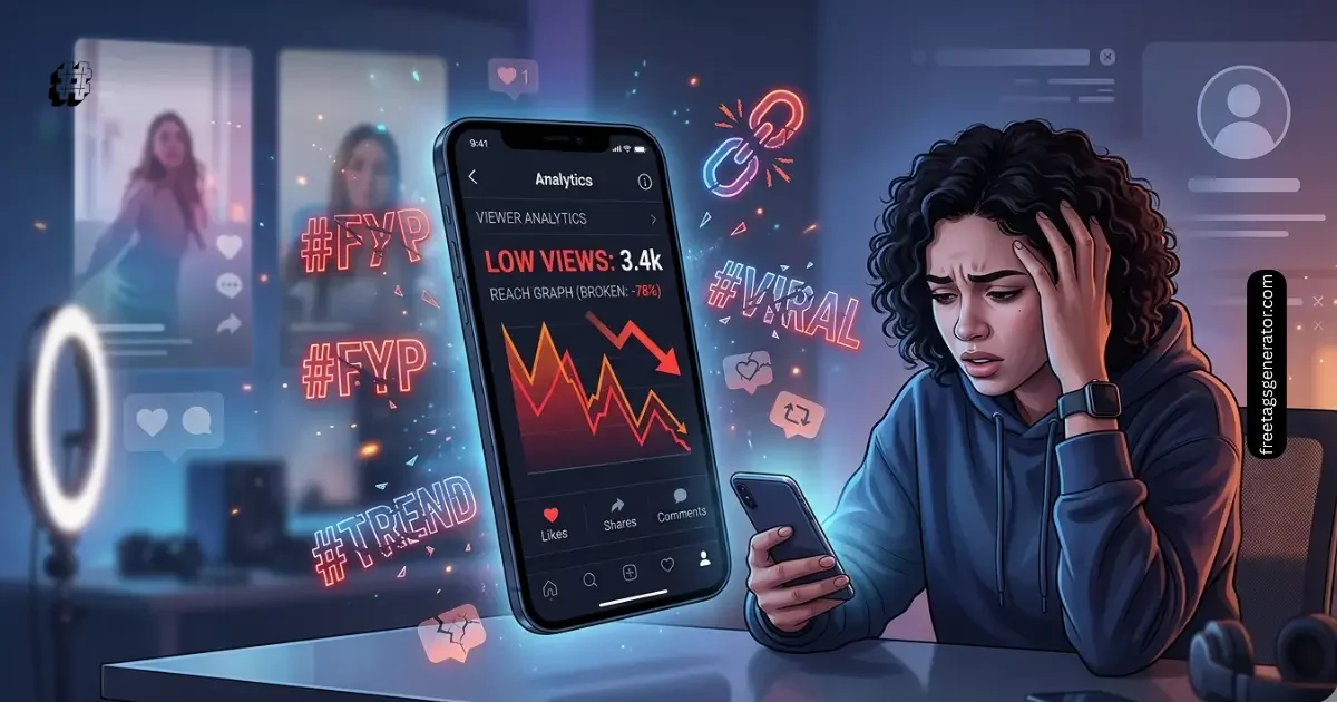 TikTok hashtag errors causing low reach and blocked discover page visibility for creators