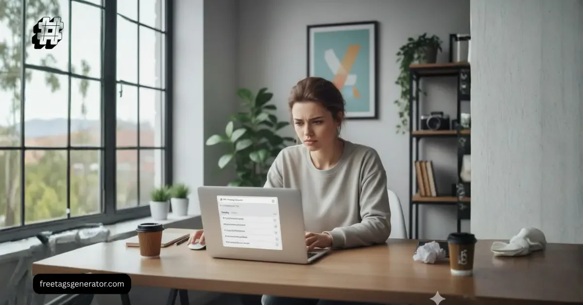 TikTok creator using a TikTok tags generator tool to find low competition hashtags for 2026