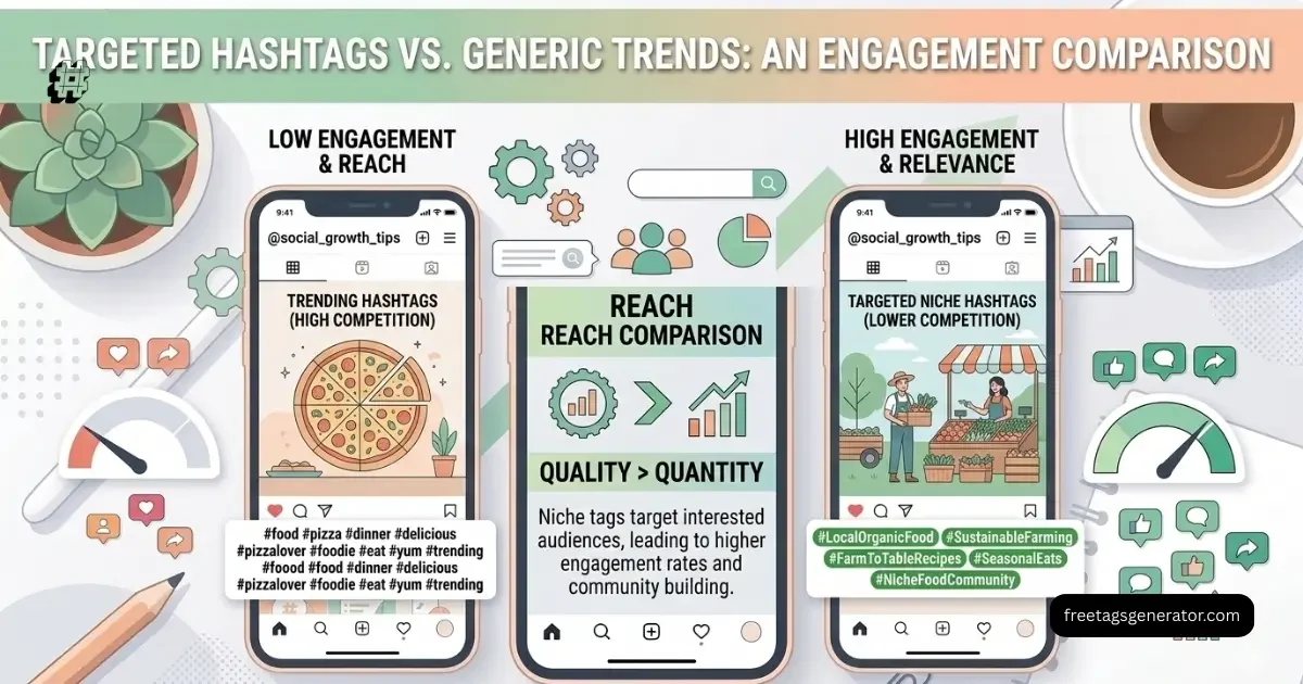 Illustration showing the misconception of using trending Instagram hashtags