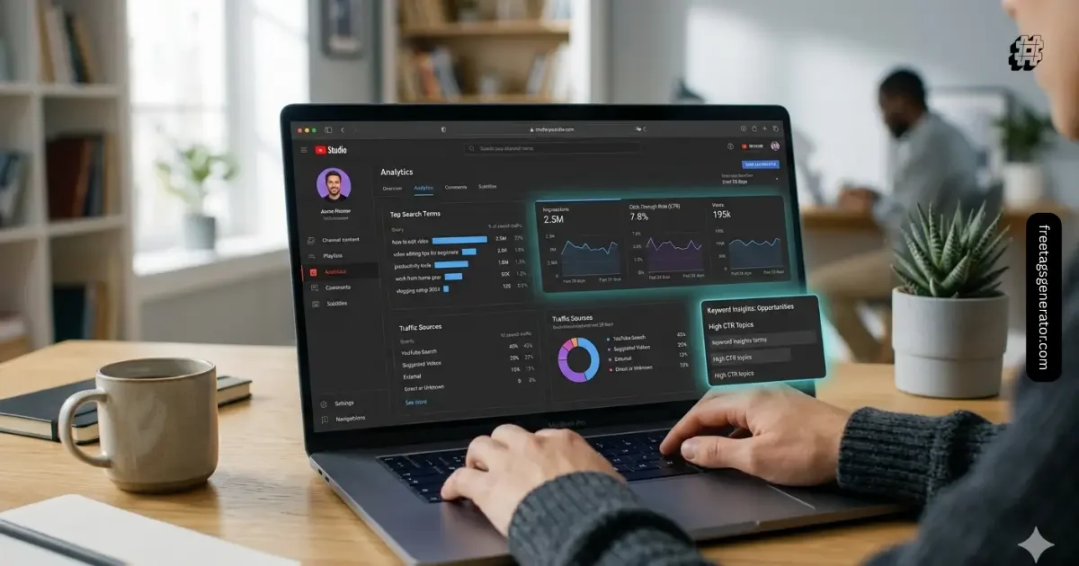 YouTube Studio analytics showing search terms and tag performance insights
